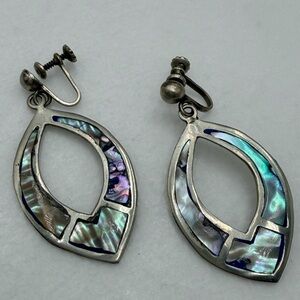 Vintage Alpaca Silver and Abalone Shell  screw back earrings
